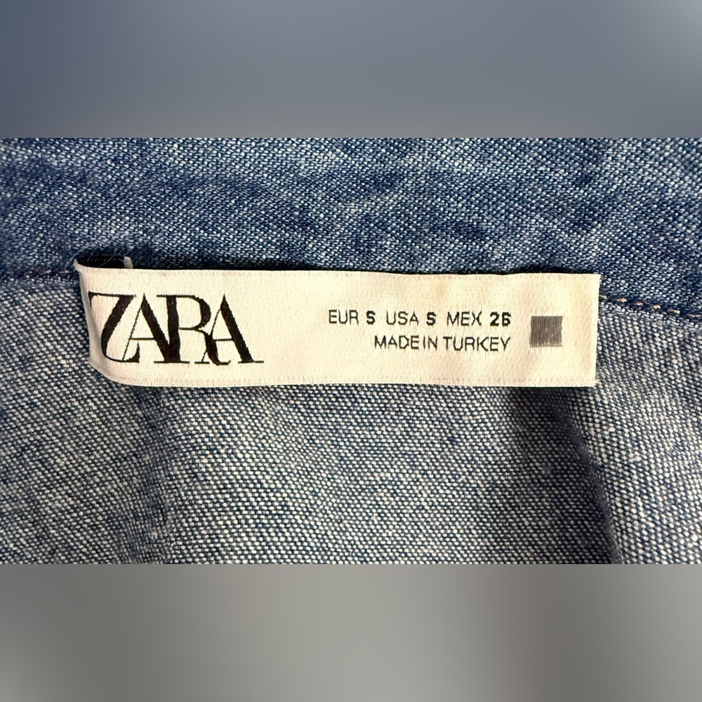 Zara denim long sleeve V neck collar tiered button front dress small EUC - Picture 8 of 8